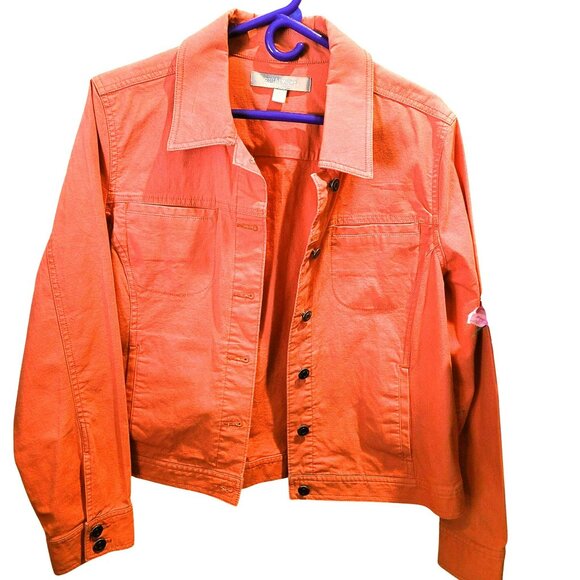 Peach Denim Jacket Croft and Barrow Womens Cotton Button-Up Jacket Size 14 JH687 - Picture 1 of 4